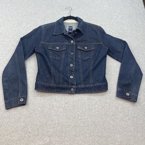 GAP Denim Jean Jacket Womens Medium Blue Crop Trucker Classic Y2K Vintage